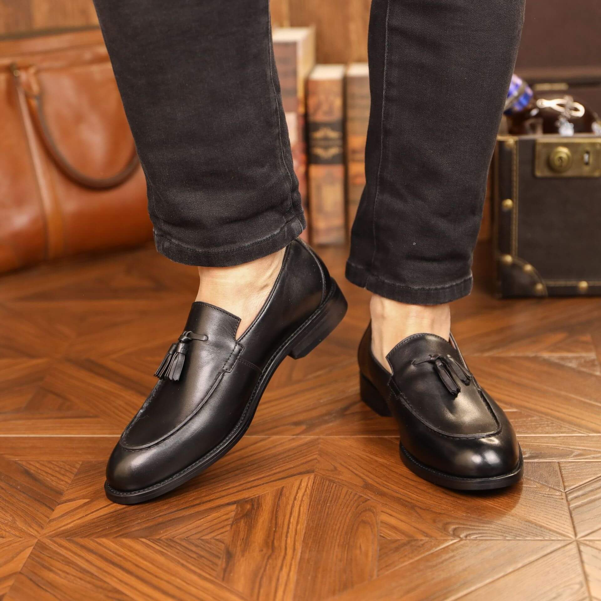 Men's genuine leather tassel dress shoes