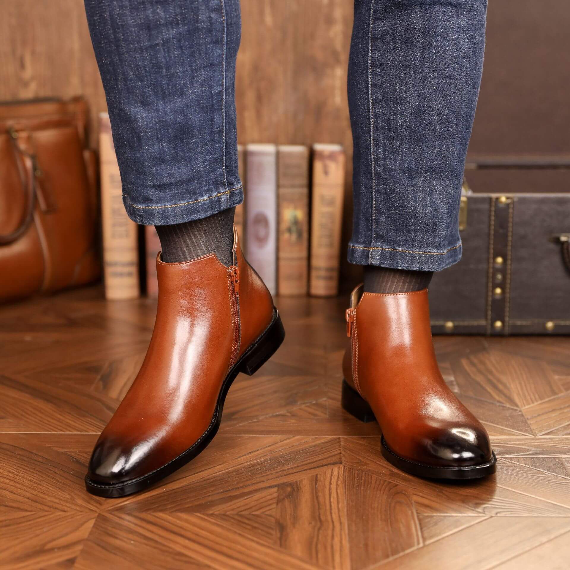 Men's genuine leather British style Chelsea boots